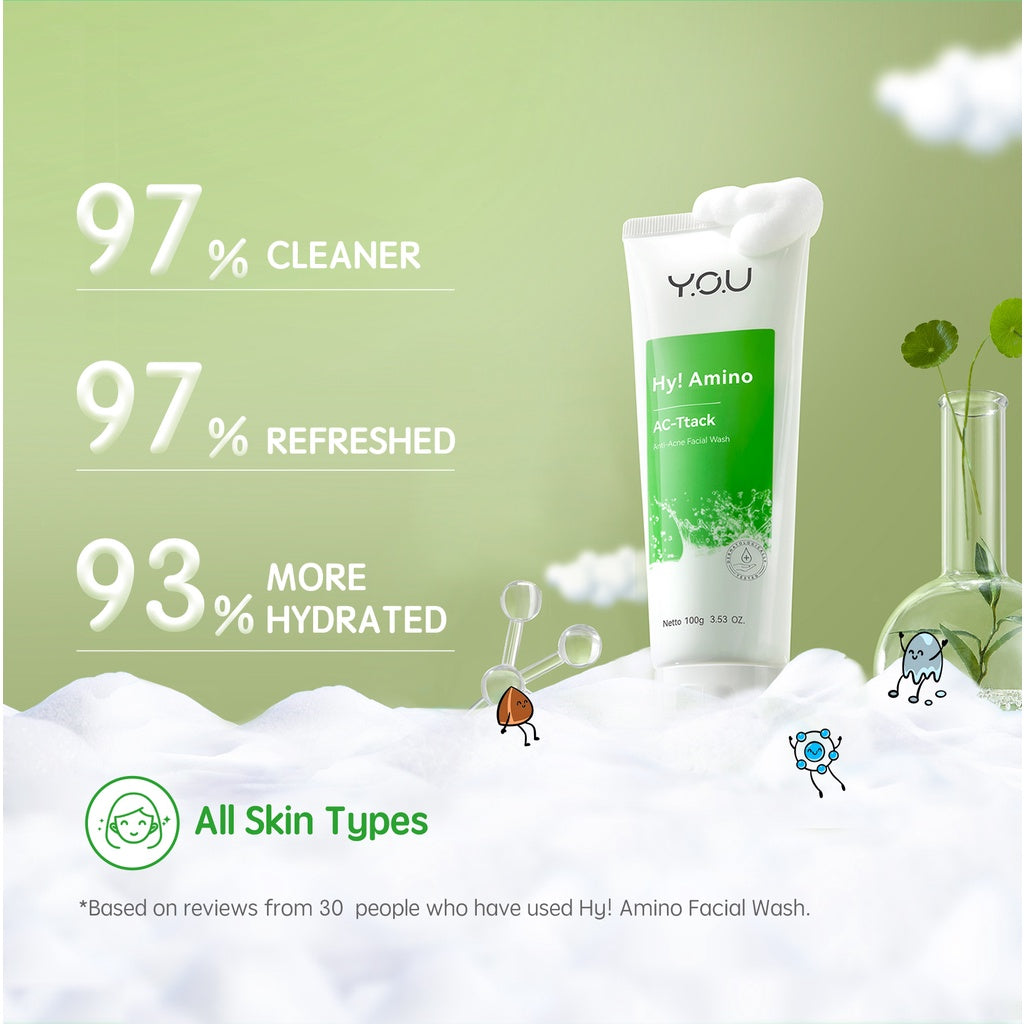 Y.O.U Hy!Amino AC-Ttack Anti-Acne Facial Wash 100g | Facial Cleanser | Hyaluronic Acid | Moringa Extract